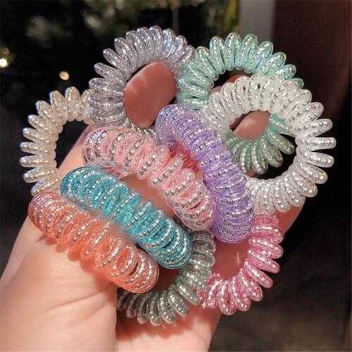 2Pcs Shining Colorful Womens Scrunchies Telephone Wire Line Hair Rubber Bands Elastic Hair Ropes For Girls Hair Accessories