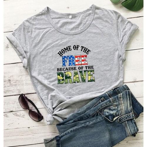 Colored home of the free because of the brave T-Shirt funny 100% Cotton graphic Fashion women unisex quote casual tshirt top tee
