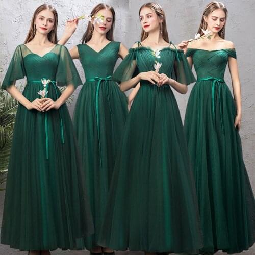 Long Green Bridesmaid Dresses A Line 4 Styles Modest Wedding Guest Dress New Eve Dress Wedding Party For Women JQ639