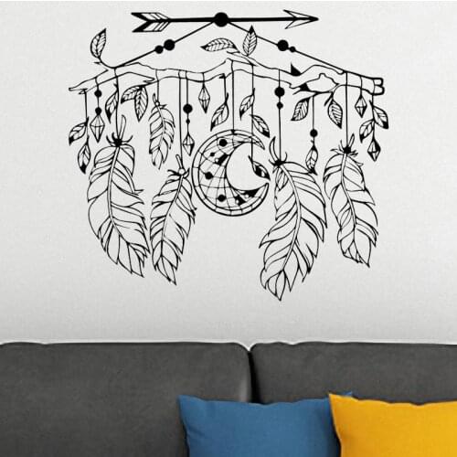 Hot Aeolian Bells Feather Pattern Catcher Wall Stickers for Living Room Bedroom Kids Decorations Home Decoration Wall Arts