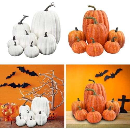 White and Yellow 7x Faux Pumpkins Christmas Halloween Decor Artificial Fall Decor Garden Lawn Harvest Ornament Different Size