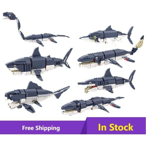 MOC Prehistoric Sea Creatures Gear Shark Set Model Building Blocks Deep Sea MOC-56298 Creatures City Classic Bricks Toys Gift