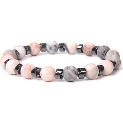 Red Agates Natural Stone Beads Bracelets For Women Men Hematite Spacer Bangles Lava Healing Energy Meditation Exquisite Jewelry