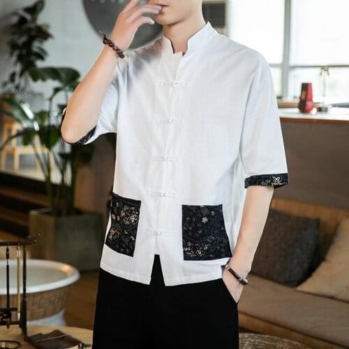 Summer Men Linen Shirt Chinese Style Retro Casual Tops Plus Size Kung Fu Traditional Asian Clothes Tang Suit Tops For Man KK3567