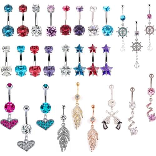 Leaf Zircon Belly Button Ring Cute Rudder And Five-Pointed Star Navel Piercing Surgial Steel Belly Bars Helix Piercing Jewelry