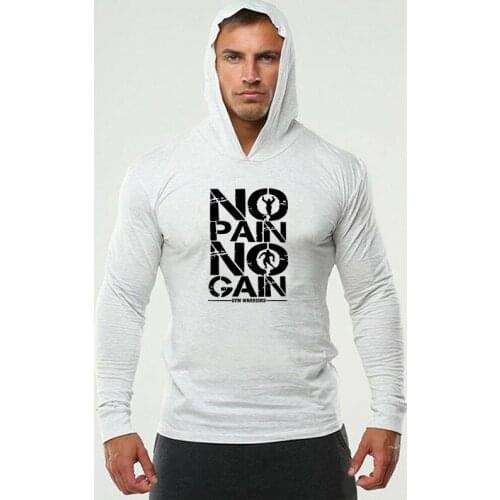 Bodybuilding Clothing Fitness Mens Running shirt Hooded Man Cotton Sport Long Sleeve T shirt Gym Training Muscle Tees Tops