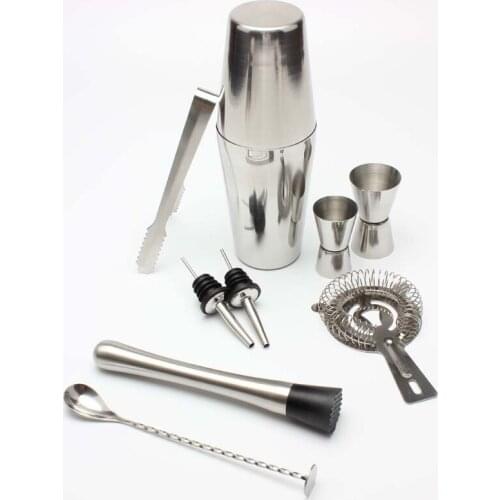 9 pcs cocktail shaker set with exquisite stainless steel shaker
