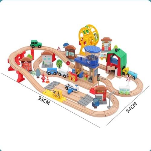 Wooden Rail Car Set Wooden Railway Toy Airport Ferris Wheel Childrens Educational Assembly Boy Toy Educational Birthday Gifts