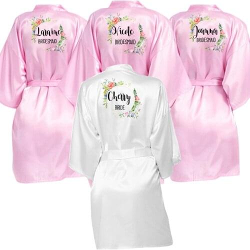 Bride Bridesmaid Flower Print wedding Short Robe Bath Gown 2020 Autumn Kimono Nightgown Pajama Nightdress