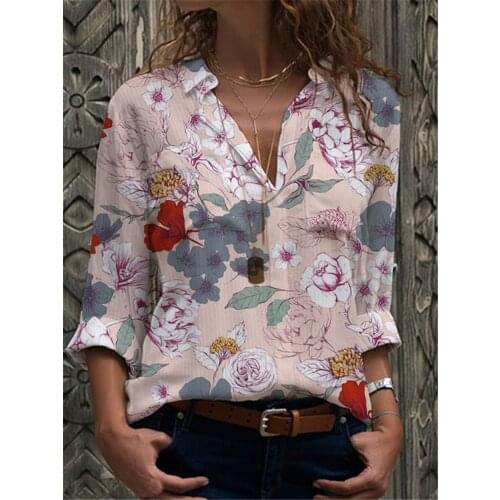 New shirt casual large size all-match womens shirt temperament long-sleeved shirt printed top ladies blouse women shirt