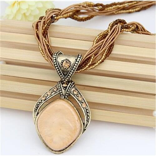 New Bohemian Pendant Necklace Vintage Rhombus Crystal Pendant Bohemia Style Multilayer Chain Handmade Retro Necklace