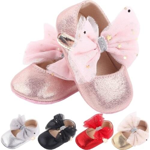 2021 New Arrival Atutmn Baby Shoes Bowknot Gauze Princess Shoes Toddler Casual Flat Shoes Newborn First Walkers Non Slip Shoes