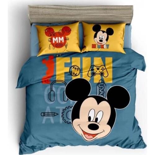 Mickey Mouse Printed Comforter Bedding Sets Childrens Bedroom 600TC Cotton Bed Covers Single Twin Full Queen Size Blue Yellow