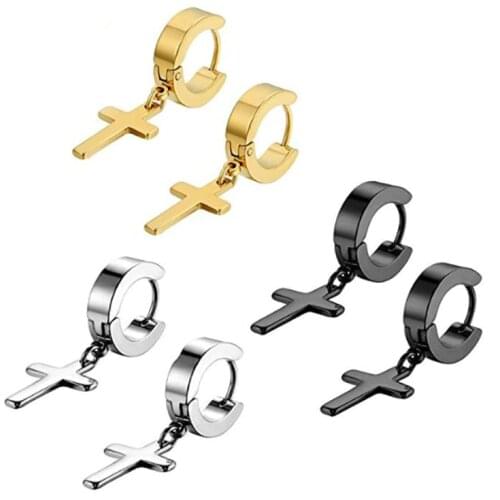 One pair New simple stainless steel cross drop Earrings Punk Earring Women fashion Earrings best paty gift jewelry