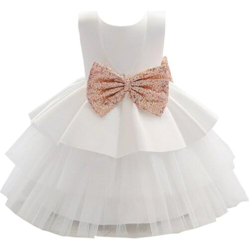 Girls Princess Sequined Bow Party Formal Wedding Evening Summer Dress vestidos Prom Infant Children Costumes Kids Baby Clothes