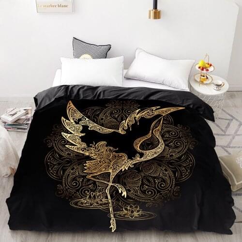 3D HD Digital Printing Custom Duvet Cover,Comforter/Quilt/Blanket case Queen King Bedding 220x240,Bedclothes Gloden crane black