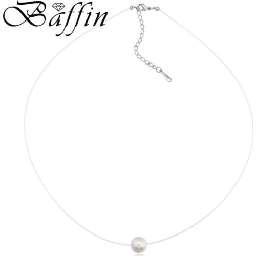 BAFFIN No Allergic Invisible Transparent Thin Chain Crystal Simulated Pearl Charm Necklace Made With SWAROVSKI ELEMENTS Chokers