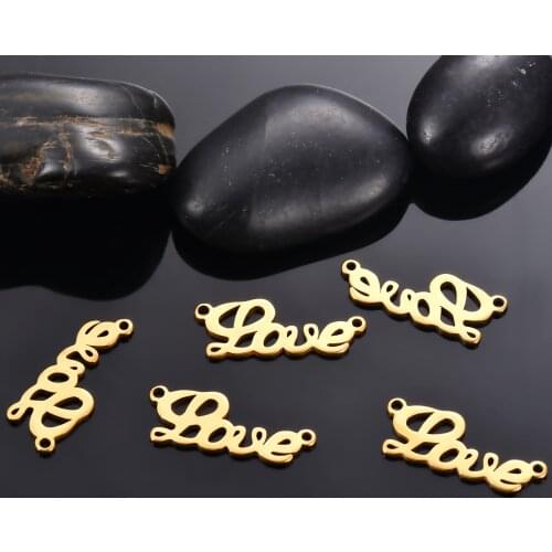 20pcs/Lot Stainless Steel Love Charms Gold Tone For DIY Necklace Earring Bangle Connector Accessory Jewelry Making Findings