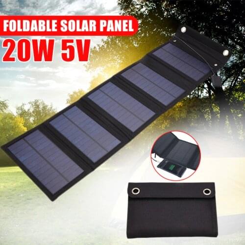 20W Solar Panels Folding Waterproof Sun Power Solar Cells Charger 5V 2A USB Output Devices Portable for Outdoor Camping Car