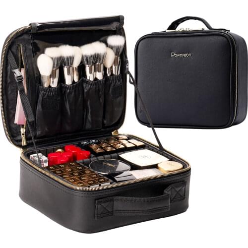 Rownyeon Makeup Bag Makeup Train Case Professional Portable for Travle Makeup Artist with Brush Holder