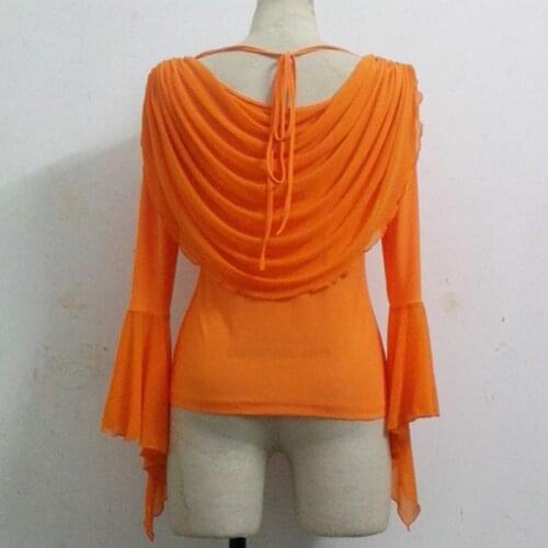 Customized Ballroom Waltz Tango Dance Top New Mesh Trumpet Sleeve Competition Costume Sexy Slim Practice Shirt For Women DL6672