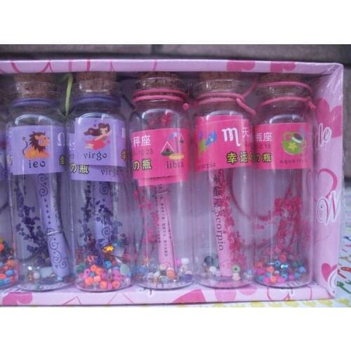 Creative gift cute mini clear glass cork stopper wishing bottles vials jar 12 constellations small vintage ornaments craft decor