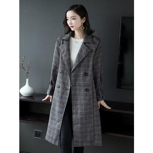 Windbreaker Female Spring 2019 New Fashion Temperament Long Paragraph Ladies Plaid Jacket Comfortable Wild Womens Coats