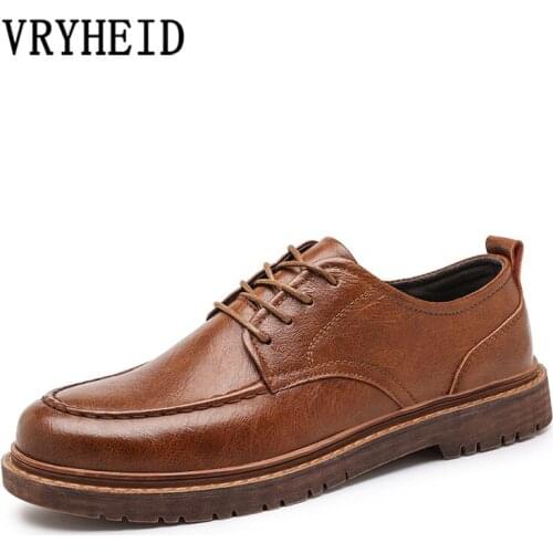 VRYHEID 2021 New Men Genuine Leather Casual Shoes British Retro Business Dress Men Ankle Boors Spring Autumn Work Male Footwear