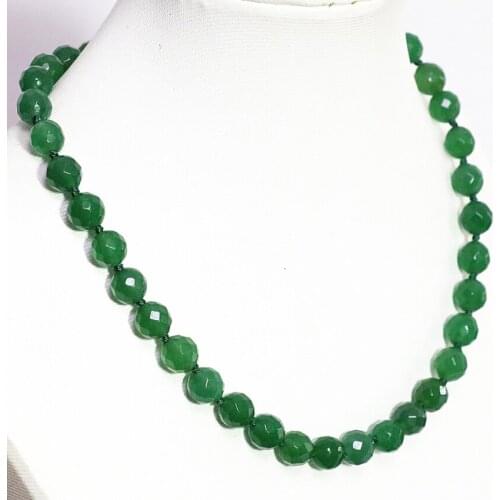 High quality 8,10,12,14mm green stone jades stone chalcedony faceted round necklace fashion diy necklace jewelry 18inch B1507