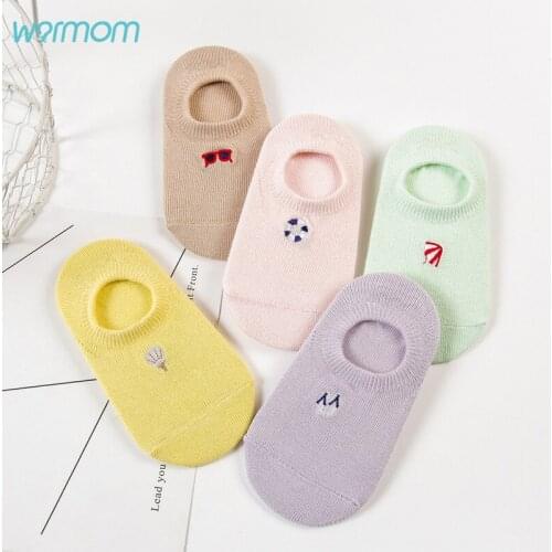 WARMOM 1-10 Years Children Socks Short Socks Spring Summer New Cartoon Embroidery Boat Socks Anti-stripping Invisible Socks
