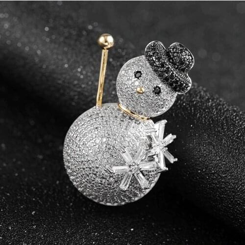 CZ Delightful Snowman Brooches Gorgeous Rhinestone Holiday Jewelry Women Girls Christmas Snowflake Pin Vintage Winter brooch