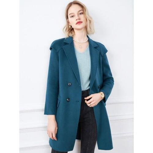 Womens Clothing 2021 Winter New Intellectual Double Breasted Medium Length Double Faced Tweed Overcoat