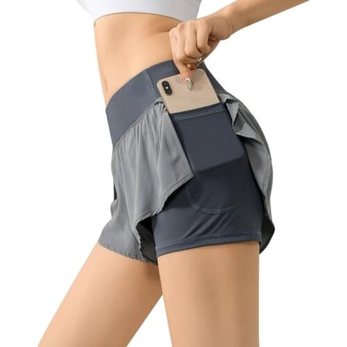 2020 Women Gym Double shorts side pocket running shorts breathable quick dry yoga women shorts workout fitness sportwear