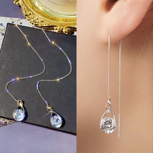 2020 New Gold Color Long Crystal Tassel Dangle Earrings for Women Wedding Water Drop Earing Fashion Jewelry Gifts Pendientes