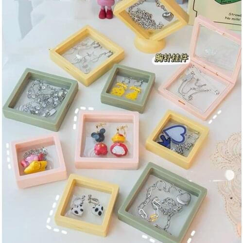 1Pcs Pink PE Suspension Box Film Suspended Floating Display Case Earring Coin Gems Ring Jewelry Storage Stand Colorful Holder