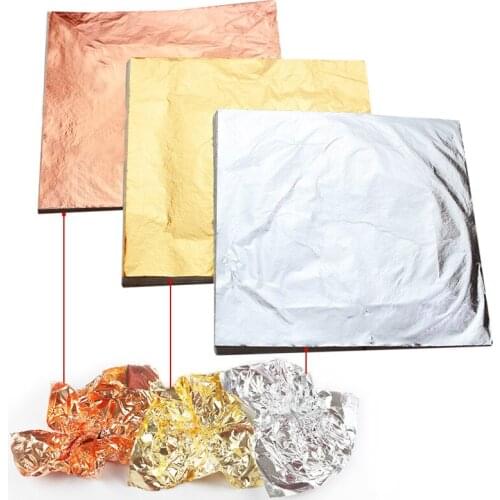 100pcs 14x14cm Art Craft Paper Imitation Gold Sliver Copper Leaf Leaves Sheets Foil Paper for Gilding DIY Craft Decoration