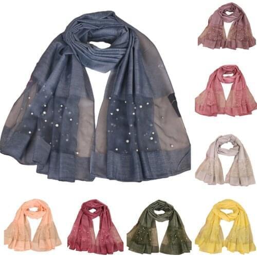 190*85cm Scarf Muslim Women Hijab Long Head Wrap Shawl Beads Scarves Arab Headscarf Maxi Stole Islamic Pashmina Turban Headscarf