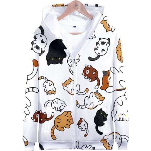 2021 Cartoon cat Men/Women Zipper Hoodies 3D Print Game Fashion Sweatshirt Long Sleeve Coat Plus Size Zipper Hooded Clothes