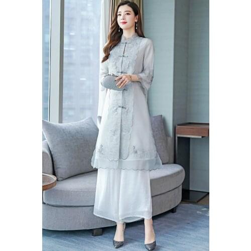 2021 vintage chinese style improved cheongsam aodai vietnam set women traditional mandarin collar asian traditional dress