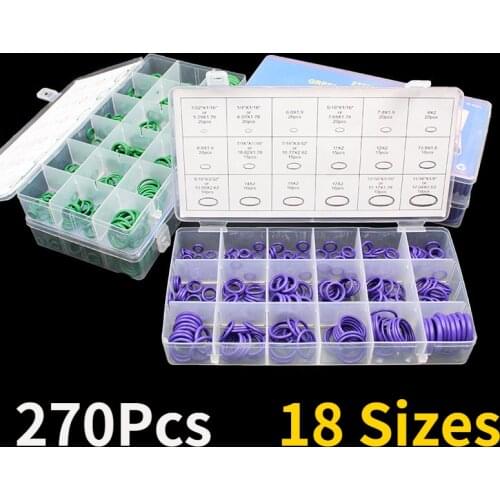 270Pcs 18 Sizes Air Conditioning HNBR O Rings Car Auto Repair Tools Rubber Air Conditioning Refrigerant Ring Sets Car Tools