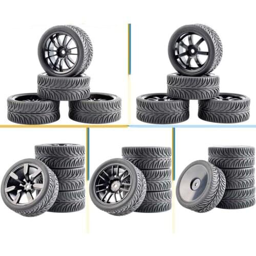 4PCS 1:10 Running Car Wheel Tire 64mm Rubber Tires with Plastic Wheel Hub for HPI 94123 D4 D3 HSP 94122 RC Cars