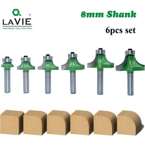 6pcs 8mm Milling Cutter for Wood Woodworking Tool Corner Round Over Router Bit with Bearing Tungsten Carbide