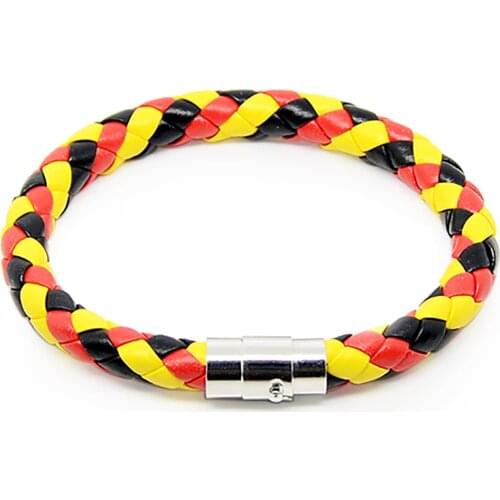 Germany Flag Color Red yellow black Braided Pattern Handmade PU Leather Bracelet With Magnetic Clasp Sport Promotion Gifts