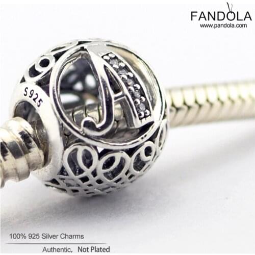 Vintage A Letter Beads 925 Sterling Silver Clear CZ Alphabet Charm Beads for Jewelry Making Fits Original Charm Bracelet