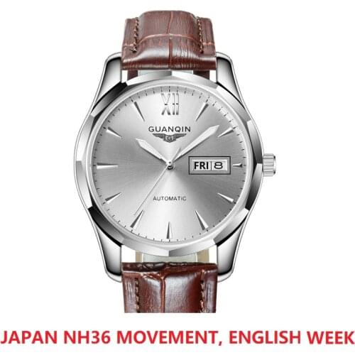 GUANQIN GJ16034 Watch Men Japan NH36 Movement English Week Automatic Mechanical Wristwatch Mens Top Brand Luxury Hardlex Clock