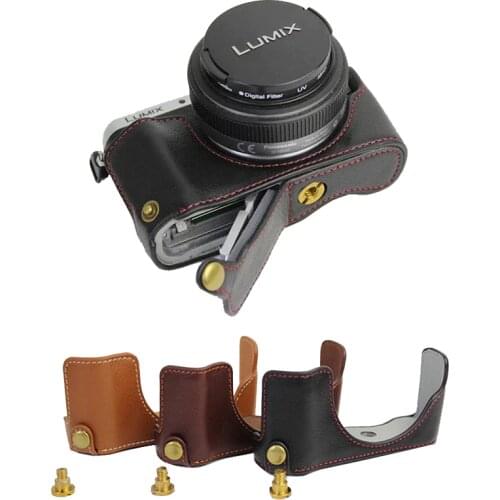 Genuine Cowhide Leather Half Body Camera Case cover For Panasonic GX800 GX850 GX900 GX950 GF10 GF9 GF8 GF7 With Battery Opening