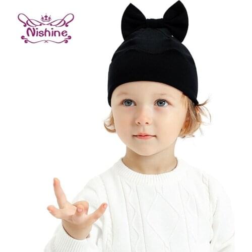 Double Layer Thickened Knitted Cotton Infant Cap and Glove Two Piece Set Comfortable Warm Newborn Hats Bows Headwear Photo Props