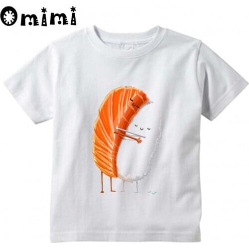 Boys/Girls Sushi Hug Printed T Shirt Kids Short Sleeve Tops Baby Childrens Funny White T-Shirt