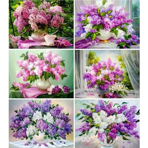 HUACAN 5d Diamond Painting Flowers Full Drill Square Diamond Embroidery Purple Lavender Picture Of Rhinestones Home Decoration