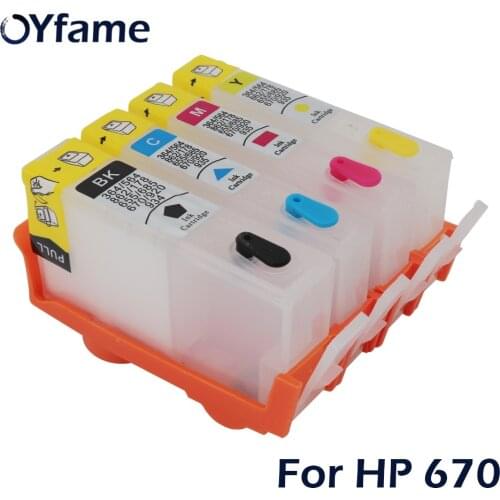 OYfame For HP670 Cartridge Refillable Ink Cartridge With ARC Chip Replacement Cartridge For HP Deskjet 4615 4625 5525 Printer